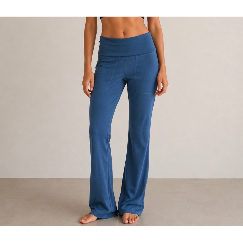 Halara Women High Rise Fold Over Waist Flare Blue Yoga Leggings Pockets XS New